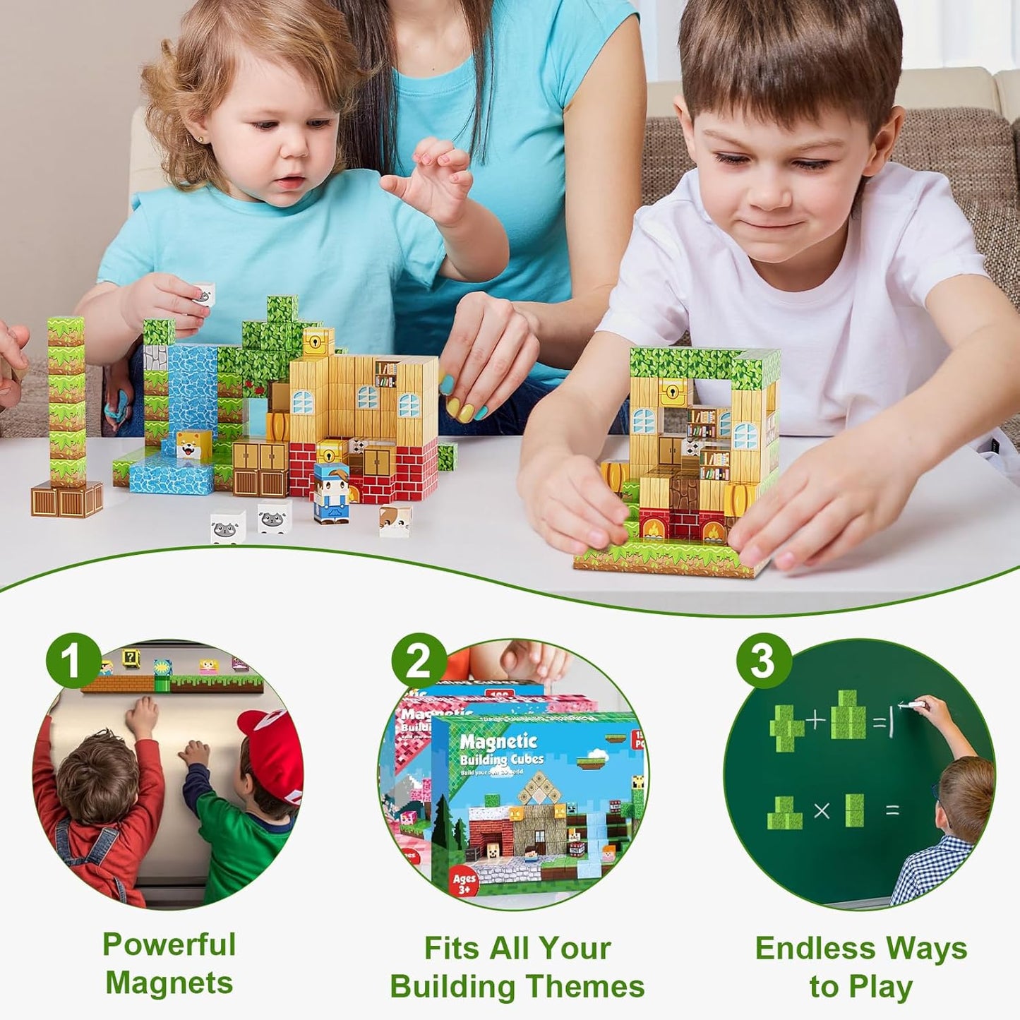 200PCS Magnetic Building Blocks Set, Magnetic Tiles Kids Build Cubes STEM Game Toys, Build Forest World Set, Christmas Birthday Gifts for Boys & Girls Age 3 4 5 6 7 8 9 10, 0.8 in Size