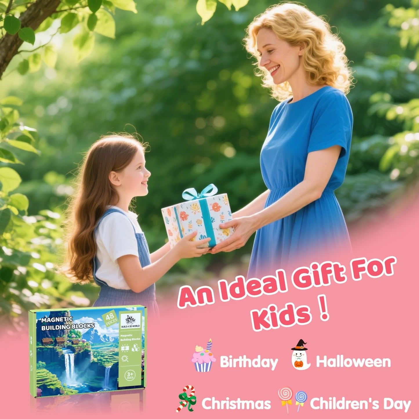 Magnetic Blocks Building Toys for Kids, 48 PCS Magnetic Blocks for Kids Ages 4-8, Magnet Cubes, STEM Sensory Toys for Boys & Girls, Christmas Birthday Gifts for Kid Ages 3+