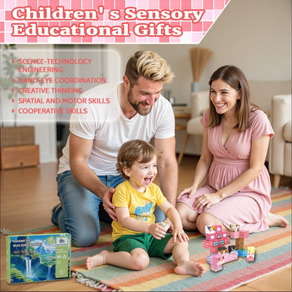 Magnetic Blocks, 48PCS Magnetic Tiles Building Blocks, Magnet Cubes STEM Sensory Game Toys Christmas Birthday Gifts for Kids Girls Age 3+ (Pink Forest)