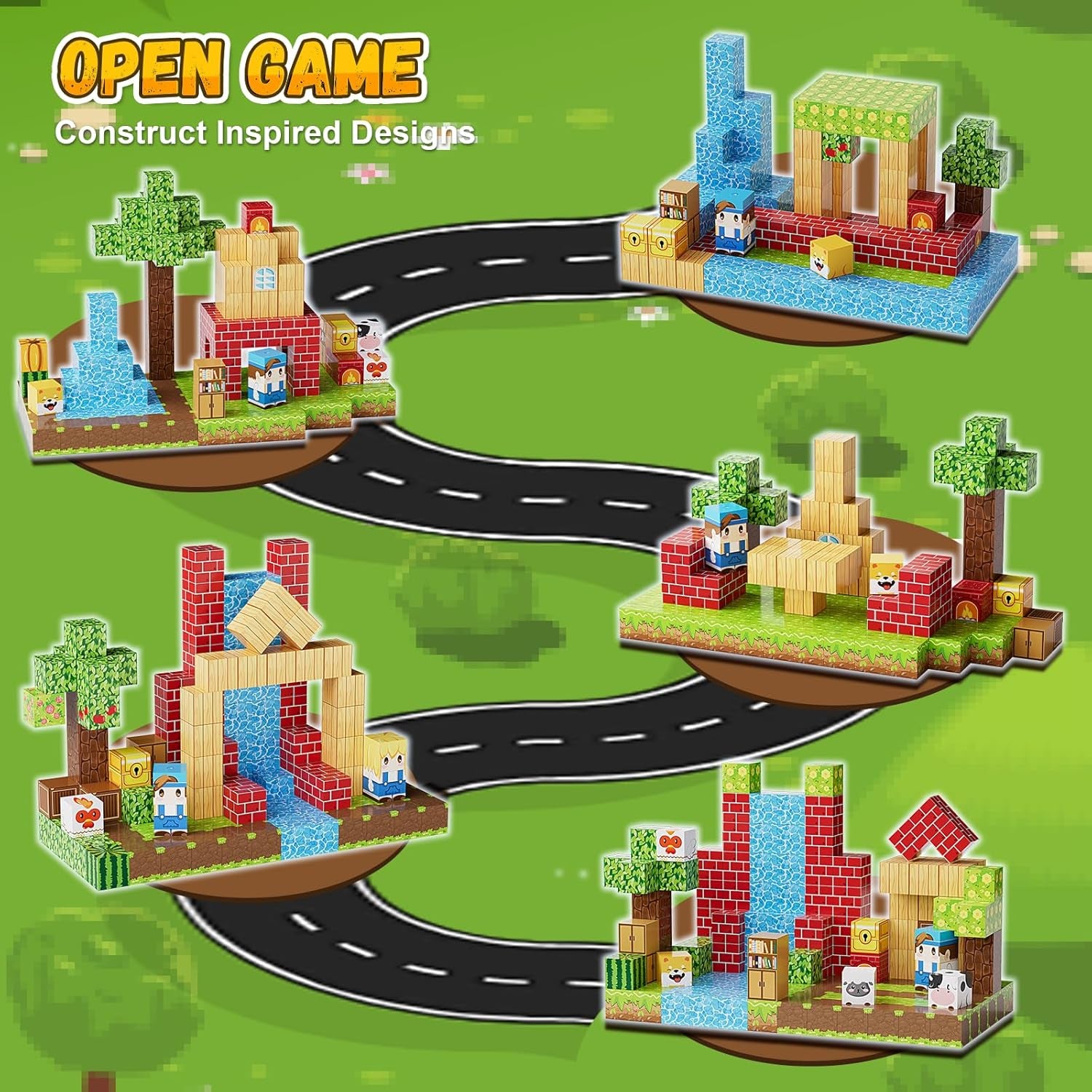 200PCS Magnetic Building Blocks Set, Magnetic Tiles Kids Build Cubes STEM Game Toys, Build Forest World Set, Christmas Birthday Gifts for Boys & Girls Age 3 4 5 6 7 8 9 10, 0.8 in Size