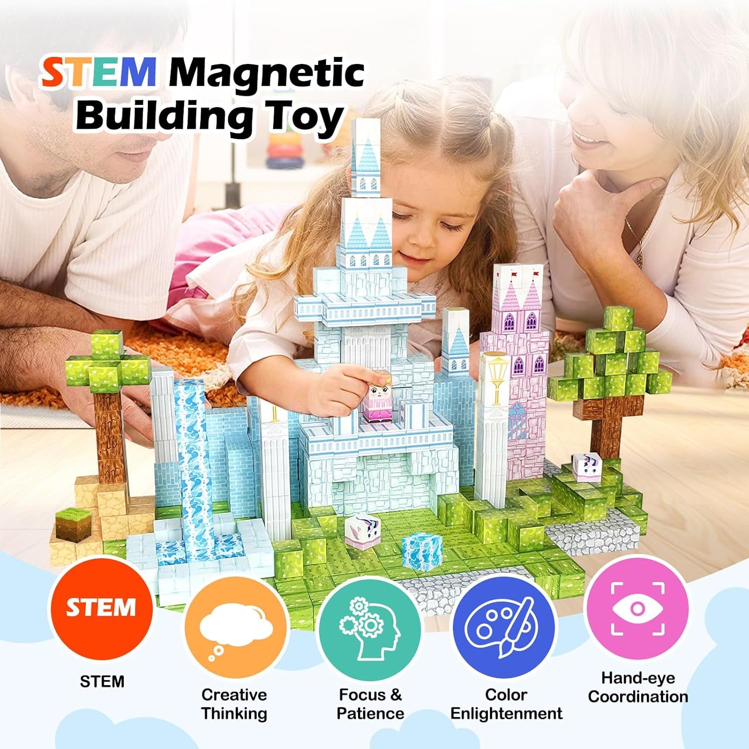 Magnetic Blocks, 150 PCS Magnetic Building Blocks Set, Castle Magnet Building Cubes, Magnet Tiles Stacking Toys for Kids, STEM Sensory Toys for Girls Boys 3 4 5 6+ Years Old, Birthday