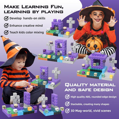 Magnetic Blocks 100 Pcs Building Toys Gifts Construction Toys for 3 4 5 6 7 8 Year Old Boys & Girls, STEM Montessori Sensory Creative Kids Toys Halloween Party Favors
