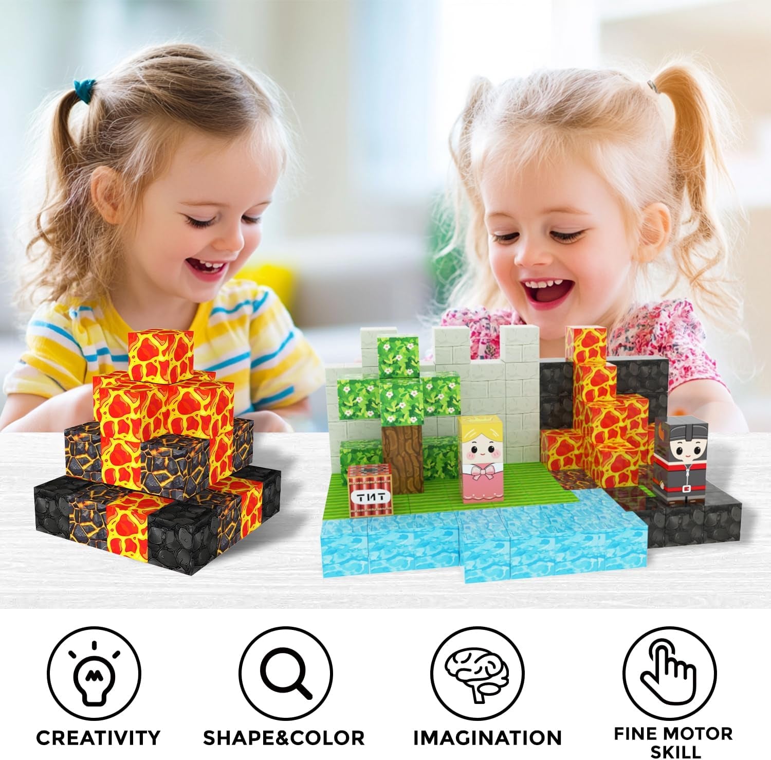 Magnetic Blocks, 100 PCS Building Blocks Set, Magnetic Tiles Building Toys for 3+ Year Old Boys & Girls, STEM Magnetic Building Blocks for Toddlers Kids