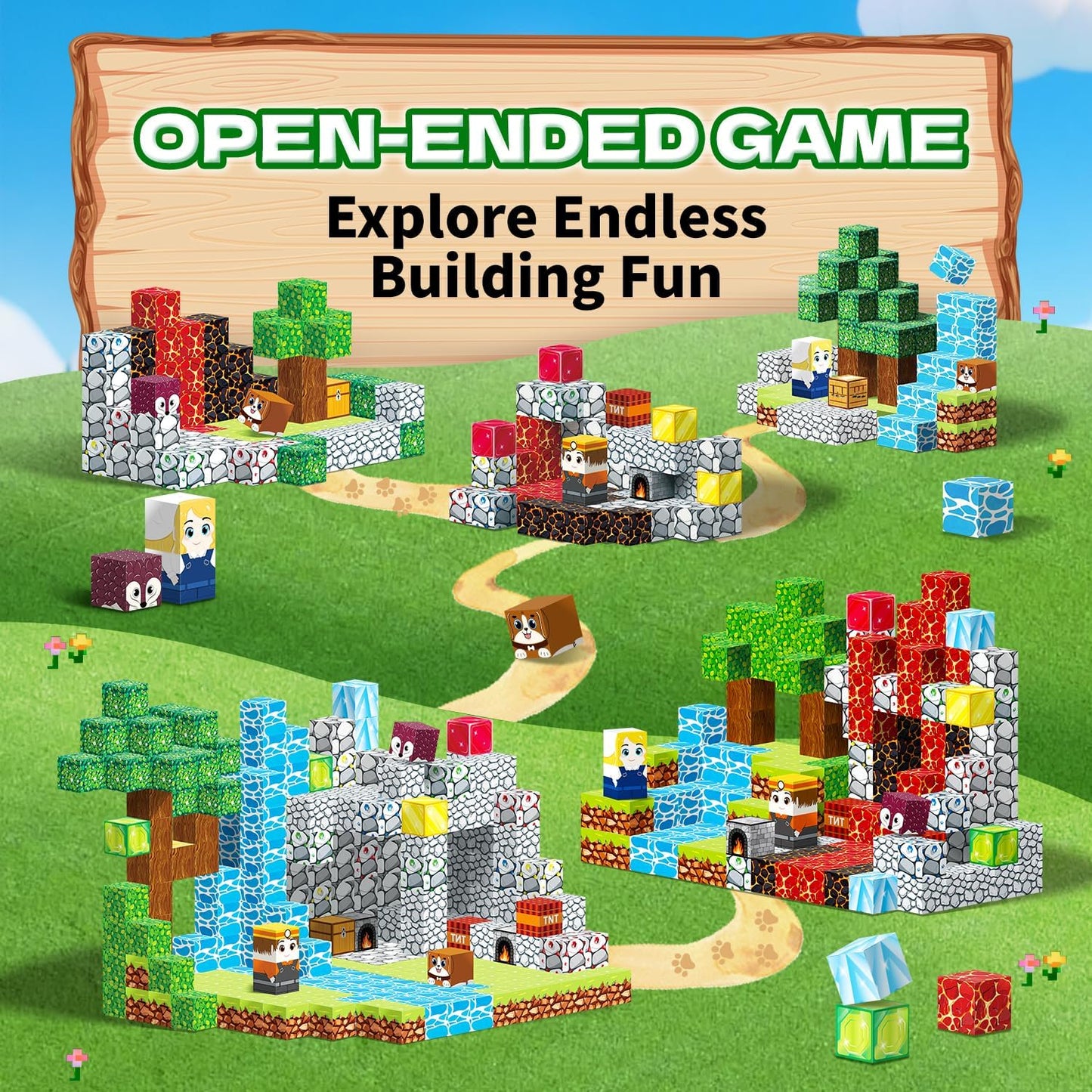 150PCS Magnetic Blocks- Magnetic Building Blocks, Magnet Cubes for Kids Toys, Sensory STEM Building Toys for 3-5 4-6 5-7 6-8 Year Old Boys Girls Christmas Birthday Gifts Travel Outdoor Kids Games