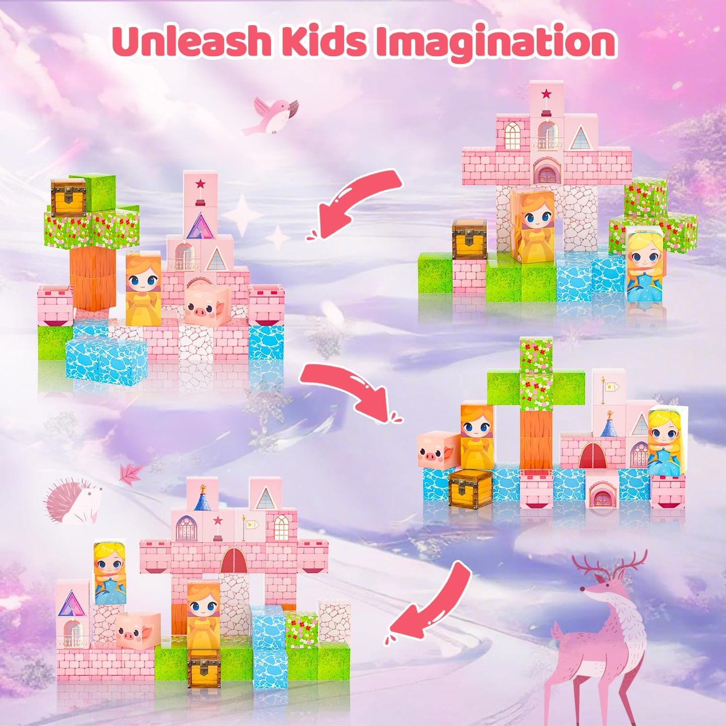 Magnetic Blocks Building Toys for Kids, 48 PCS Magnetic Blocks for Kids Ages 4-8, Magnet Cubes, STEM Sensory Toys for Boys & Girls, Christmas Birthday Gifts for Kid Ages 3+