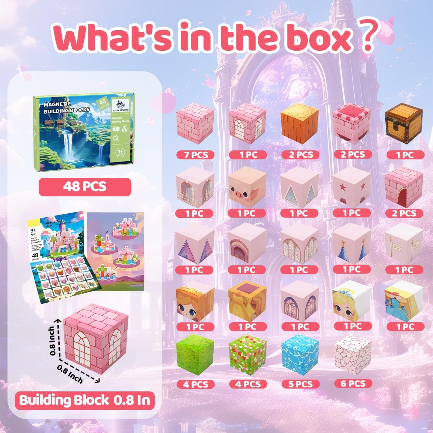 Magnetic Blocks Building Toys for Kids, 48 PCS Magnetic Blocks for Kids Ages 4-8, Magnet Cubes, STEM Sensory Toys for Boys & Girls, Christmas Birthday Gifts for Kid Ages 3+