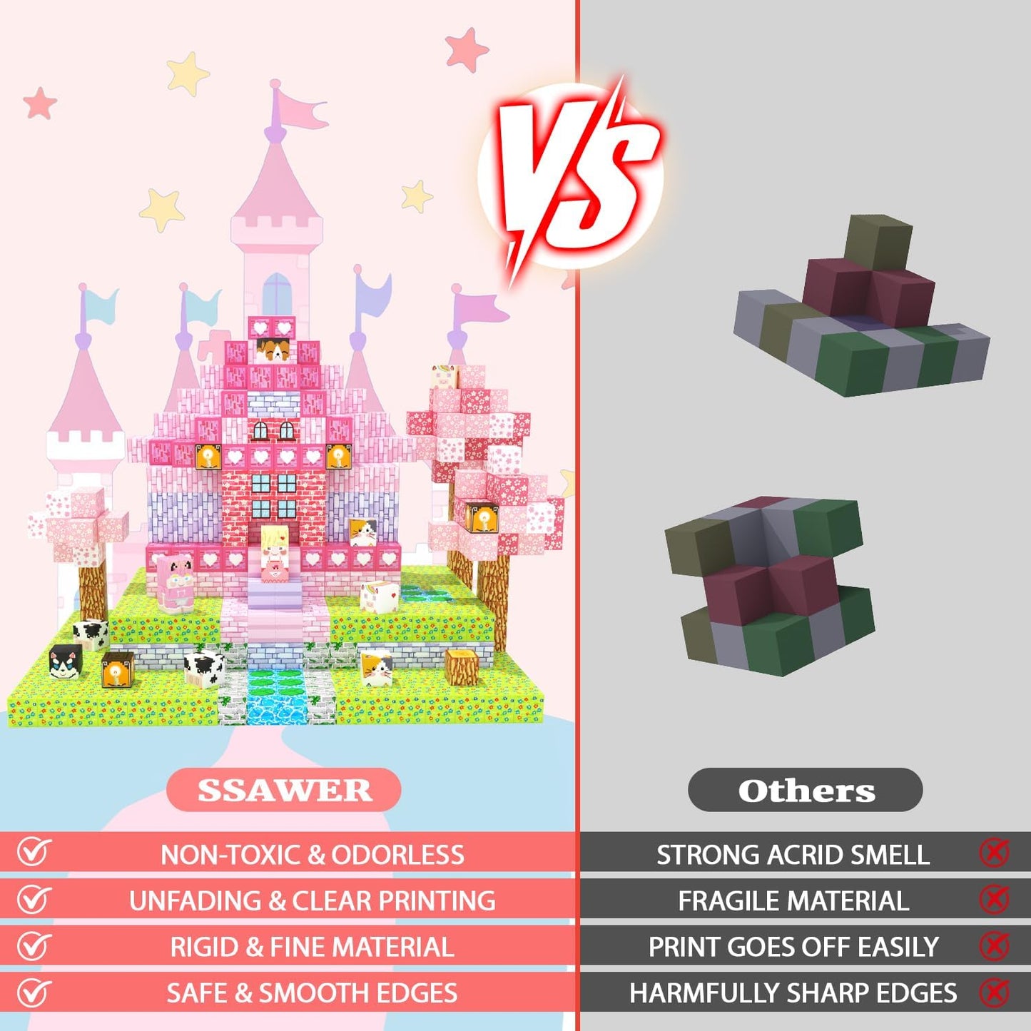 Magnetic Blocks, 48PCS Magnetic Tiles Building Blocks, Magnet Cubes STEM Sensory Game Toys Christmas Birthday Gifts for Kids Girls Age 3+ (Pink Forest)