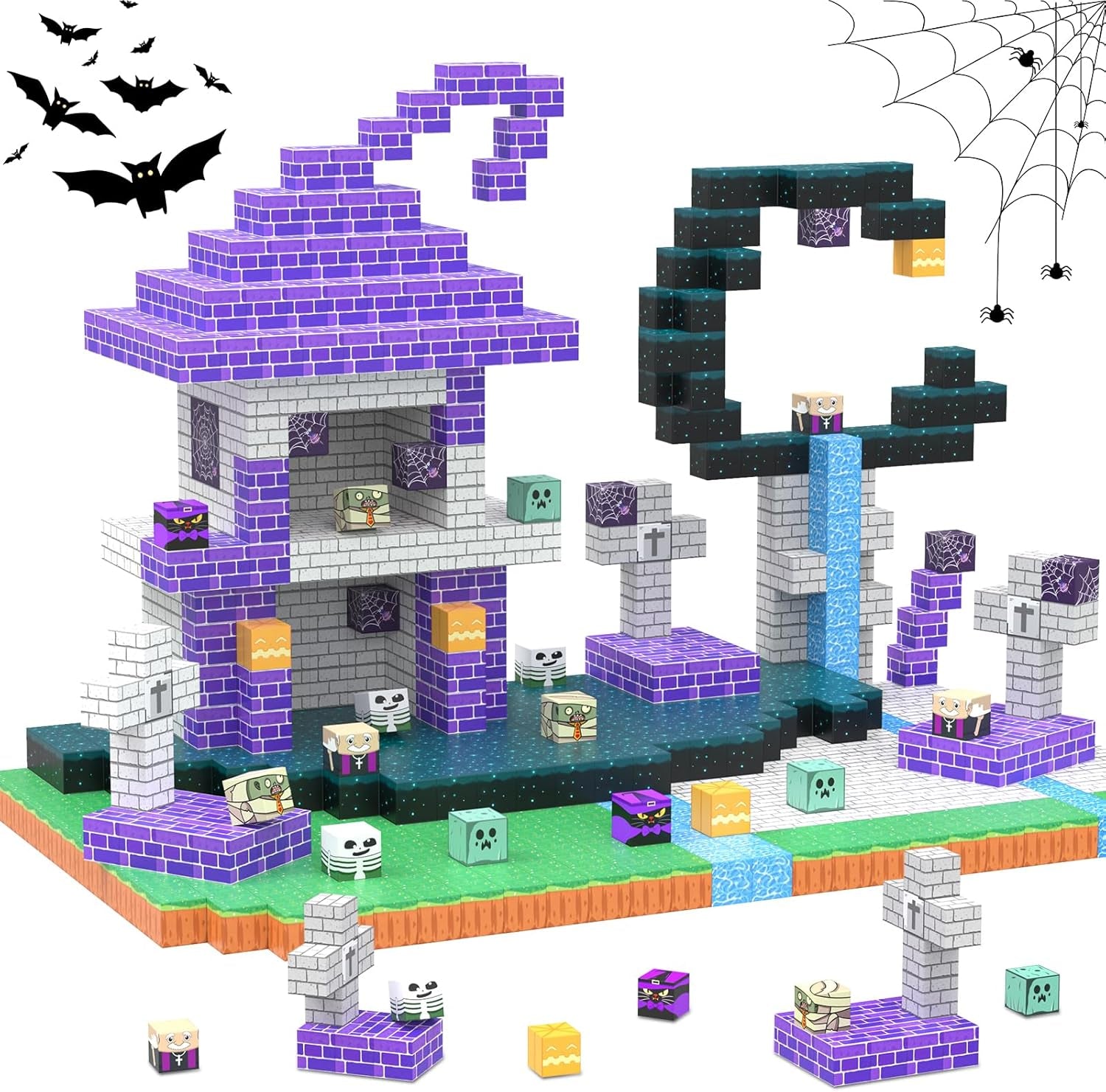 Magnetic Blocks 100 Pcs Building Toys Gifts Construction Toys for 3 4 5 6 7 8 Year Old Boys & Girls, STEM Montessori Sensory Creative Kids Toys Halloween Party Favors