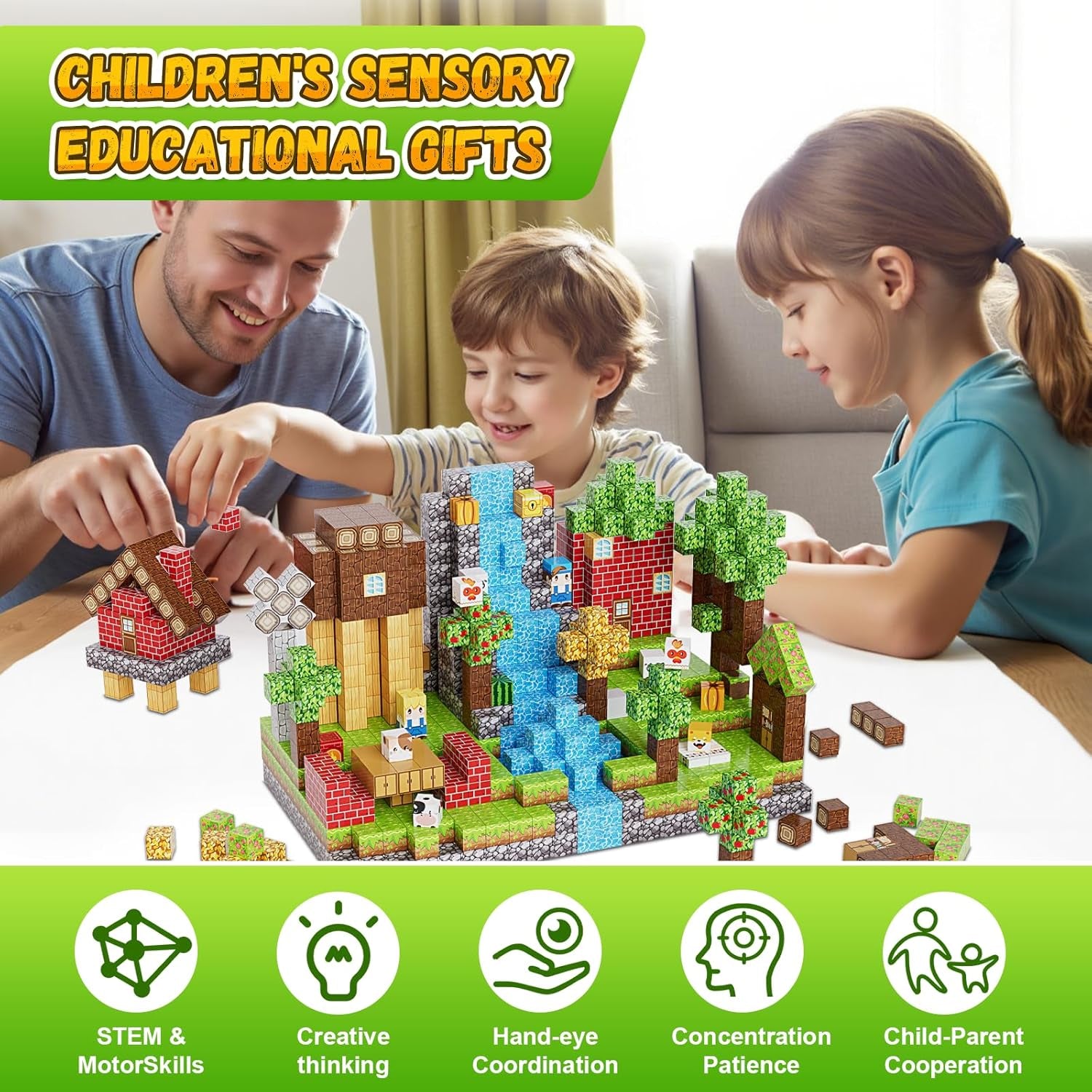 200PCS Magnetic Building Blocks Set, Magnetic Tiles Kids Build Cubes STEM Game Toys, Build Forest World Set, Christmas Birthday Gifts for Boys & Girls Age 3 4 5 6 7 8 9 10, 0.8 in Size