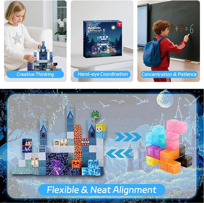 Magnetic Building Blocks for Kids, 100PCS Magnet Blocks Set, 3D Tiles Building Cubes Constructions Toys for Boys & Girls Ages 3+, STEM Sensory Educational Stacking Toy Gift for Toddlers