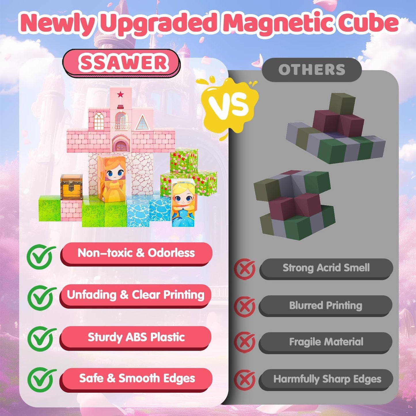 Magnetic Blocks Building Toys for Kids, 48 PCS Magnetic Blocks for Kids Ages 4-8, Magnet Cubes, STEM Sensory Toys for Boys & Girls, Christmas Birthday Gifts for Kid Ages 3+