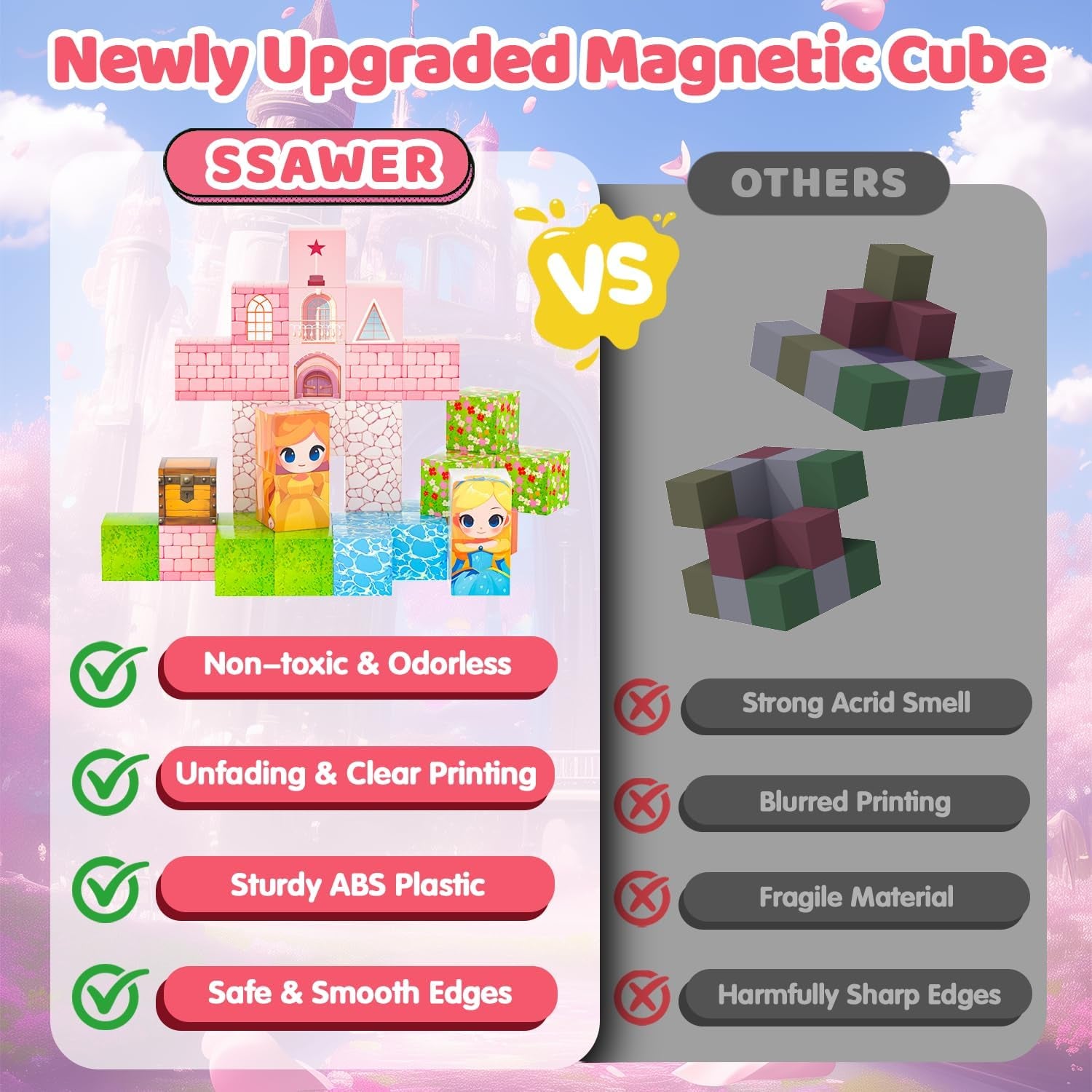 Magnetic Blocks Building Toys for Kids, 48 PCS Magnetic Blocks for Kids Ages 4-8, Magnet Cubes, STEM Sensory Toys for Boys & Girls, Christmas Birthday Gifts for Kid Ages 3+