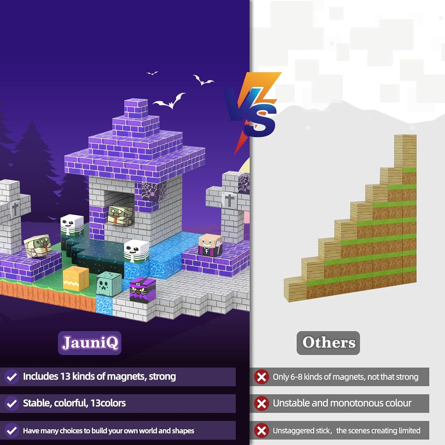 Magnetic Blocks 100 Pcs Building Toys Gifts Construction Toys for 3 4 5 6 7 8 Year Old Boys & Girls, STEM Montessori Sensory Creative Kids Toys Halloween Party Favors