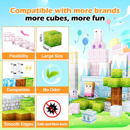 Magnetic Blocks, 150 PCS Magnetic Building Blocks Set, Castle Magnet Building Cubes, Magnet Tiles Stacking Toys for Kids, STEM Sensory Toys for Girls Boys 3 4 5 6+ Years Old, Birthday