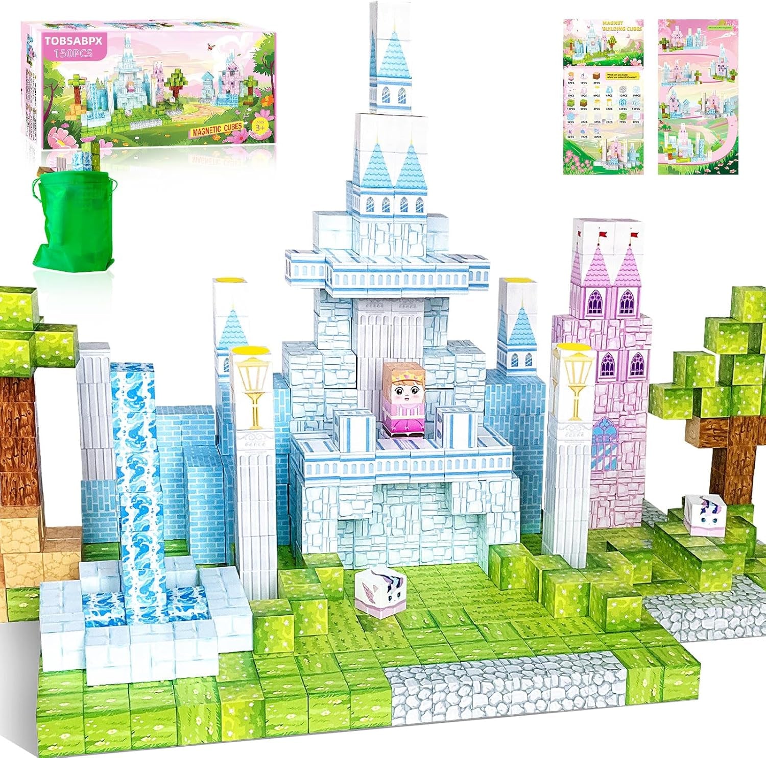 Magnetic Blocks, 150 PCS Magnetic Building Blocks Set, Castle Magnet Building Cubes, Magnet Tiles Stacking Toys for Kids, STEM Sensory Toys for Girls Boys 3 4 5 6+ Years Old, Birthday