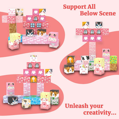 Magnetic Blocks, 48PCS Magnetic Tiles Building Blocks, Magnet Cubes STEM Sensory Game Toys Christmas Birthday Gifts for Kids Girls Age 3+ (Pink Forest)