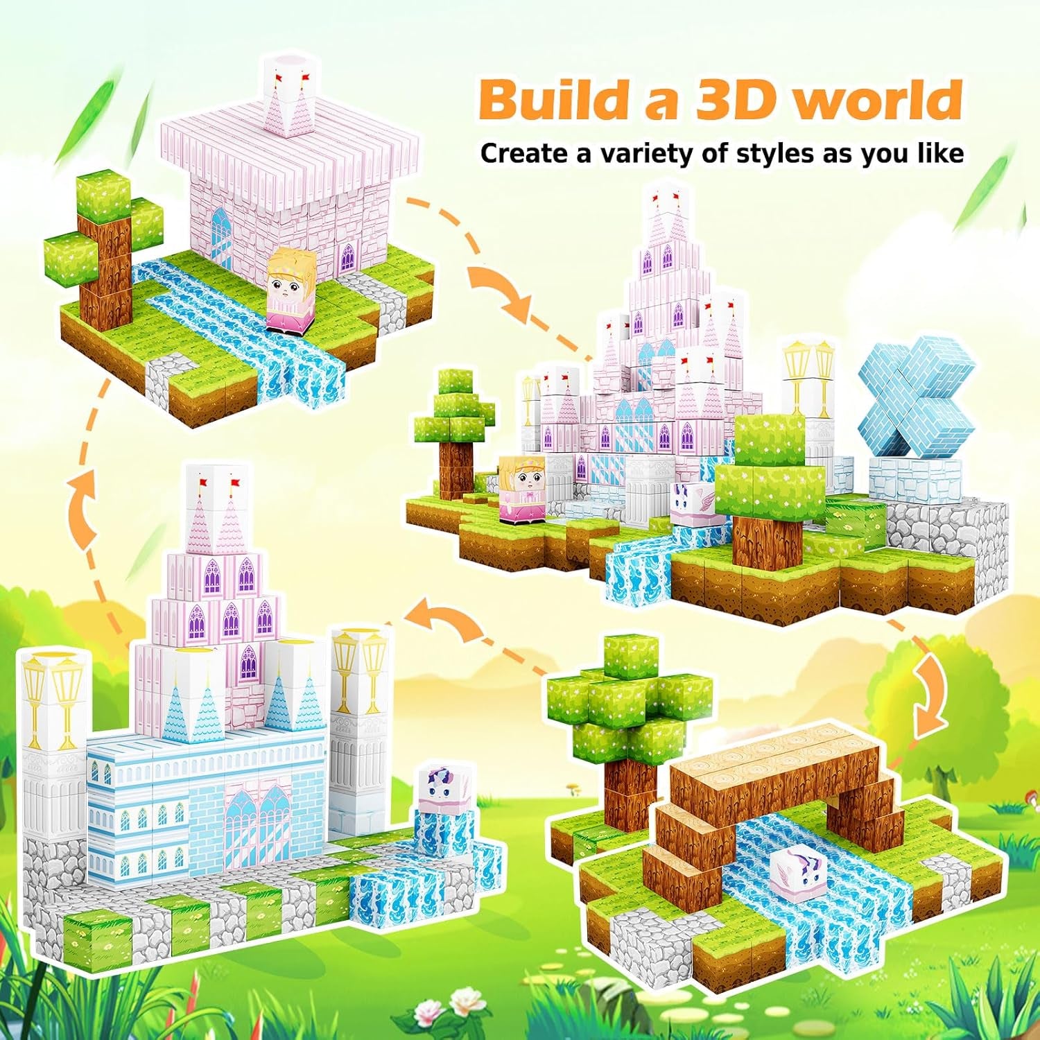 Magnetic Blocks, 150 PCS Magnetic Building Blocks Set, Castle Magnet Building Cubes, Magnet Tiles Stacking Toys for Kids, STEM Sensory Toys for Girls Boys 3 4 5 6+ Years Old, Birthday