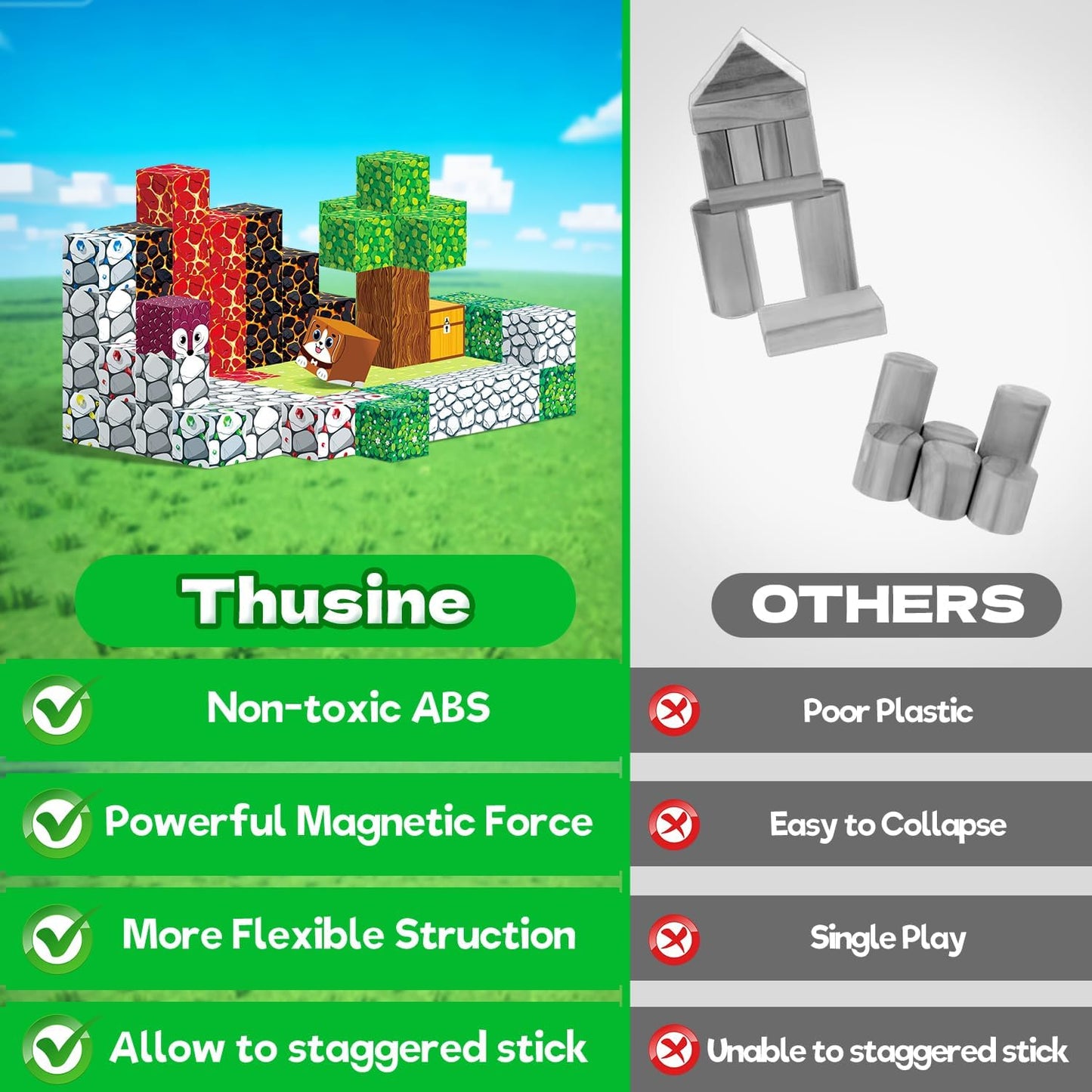 150PCS Magnetic Blocks- Magnetic Building Blocks, Magnet Cubes for Kids Toys, Sensory STEM Building Toys for 3-5 4-6 5-7 6-8 Year Old Boys Girls Christmas Birthday Gifts Travel Outdoor Kids Games