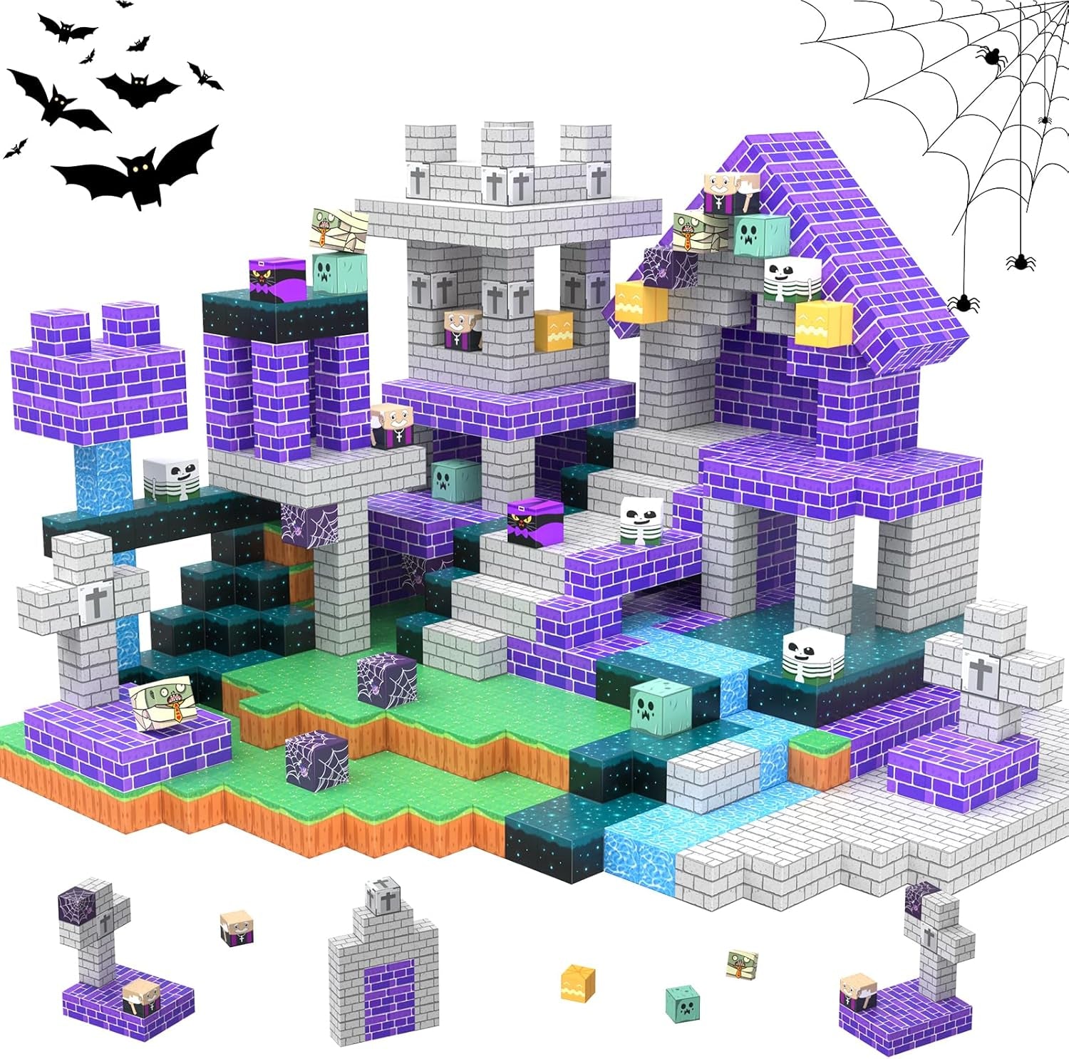 Magnetic Blocks 100 Pcs Building Toys Gifts Construction Toys for 3 4 5 6 7 8 Year Old Boys & Girls, STEM Montessori Sensory Creative Kids Toys Halloween Party Favors