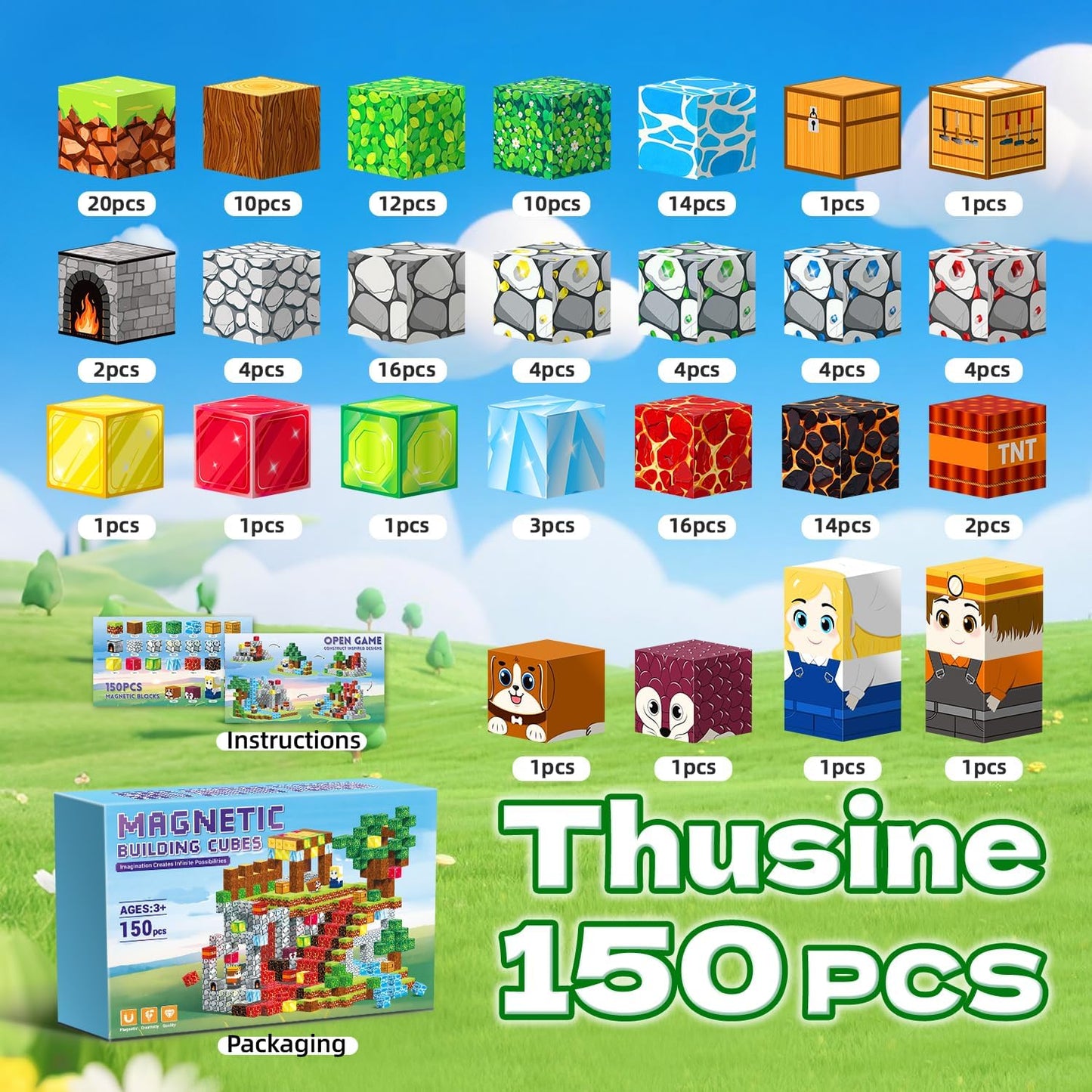 150PCS Magnetic Blocks- Magnetic Building Blocks, Magnet Cubes for Kids Toys, Sensory STEM Building Toys for 3-5 4-6 5-7 6-8 Year Old Boys Girls Christmas Birthday Gifts Travel Outdoor Kids Games